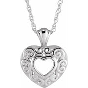 14K White 12.9x10.1 mm Pierced Heart 14" Necklace - Robson's Jewelers