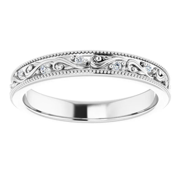 14K White 1/10 CTW Natural Diamond Floral Accented Band