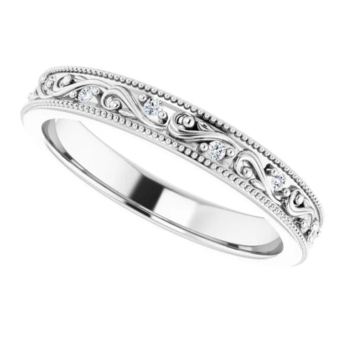 14K White 1/10 CTW Natural Diamond Floral Accented Band