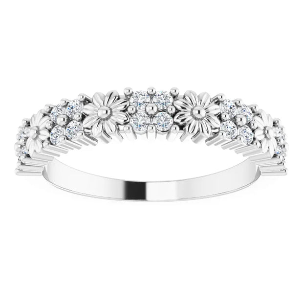 14K White 1/4 CTW Natural Diamond Floral-Inspired Anniversary Band