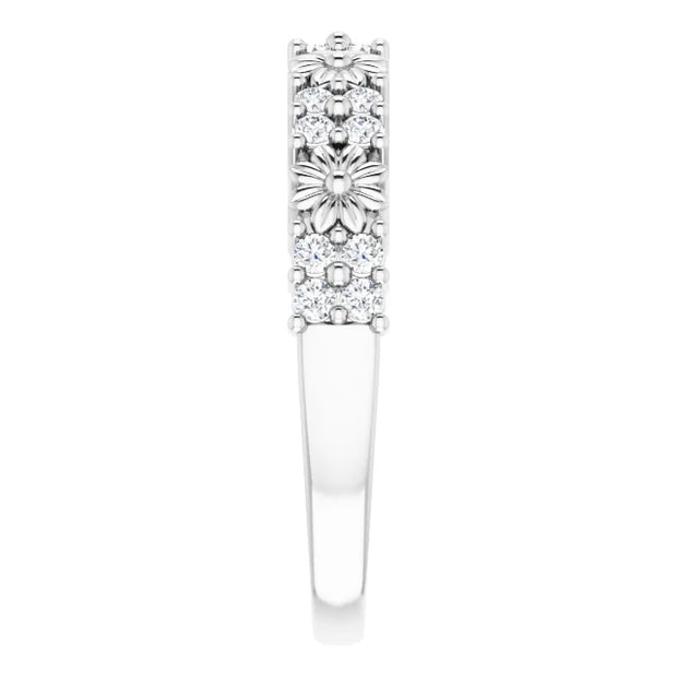 14K White 1/4 CTW Natural Diamond Floral-Inspired Anniversary Band