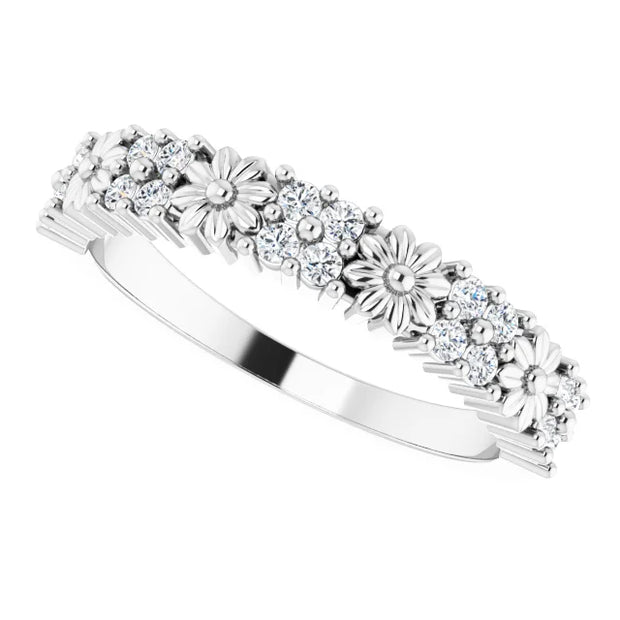 14K White 1/4 CTW Natural Diamond Floral-Inspired Anniversary Band