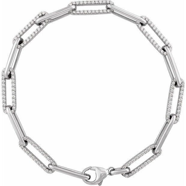 14K White 1 CTW Natural Diamond Link 7" Bracelet - Robson's Jewelers