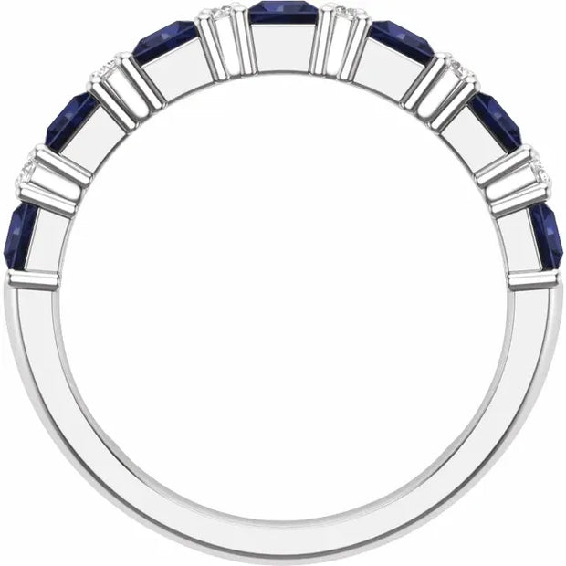 14K White 1/5 CTW Natural Diamond and Natural Blue Sapphire Anniversary Band - Robson's Jewelers