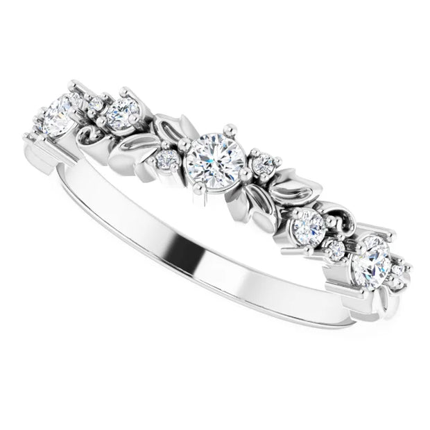 14K White 1/4 CTW Natural Diamond Floral Inspired Anniversary Band - Robson's Jewelers