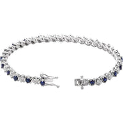14K White Lab-Grown Blue Sapphire & 1/10 CTW Natural Diamond Line 7" Bracelet - Robson's Jewelers