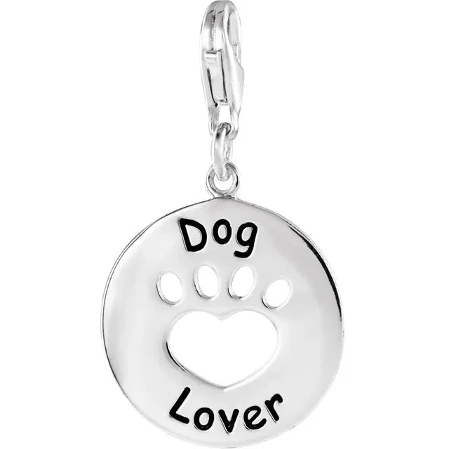 Sterling Silver Heart U Back Dog Lover Paw Charm