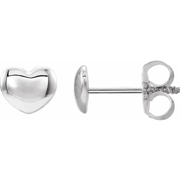 14K White 5.9x5.4 mm Youth Puffed Heart Earrings