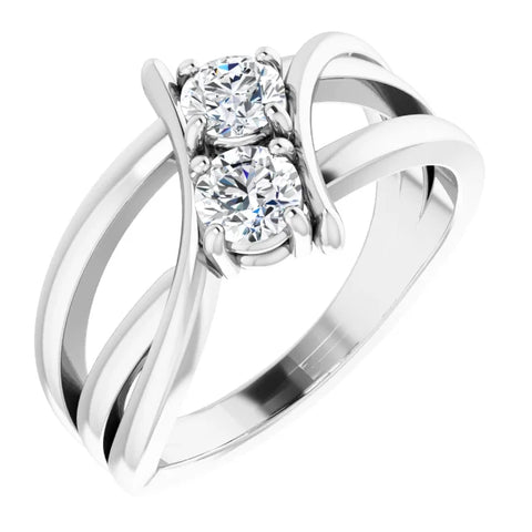 14K White 1/2 CTW Natural Diamond Two-Stone Ring