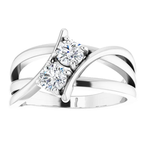 14K White 1/2 CTW Natural Diamond Two-Stone Ring