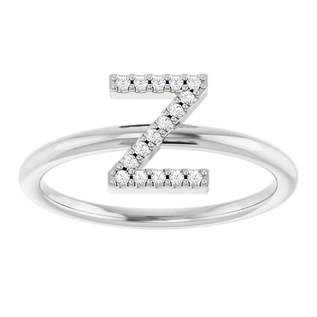 14K White .07 CTW Natural Diamond Initial Z Ring