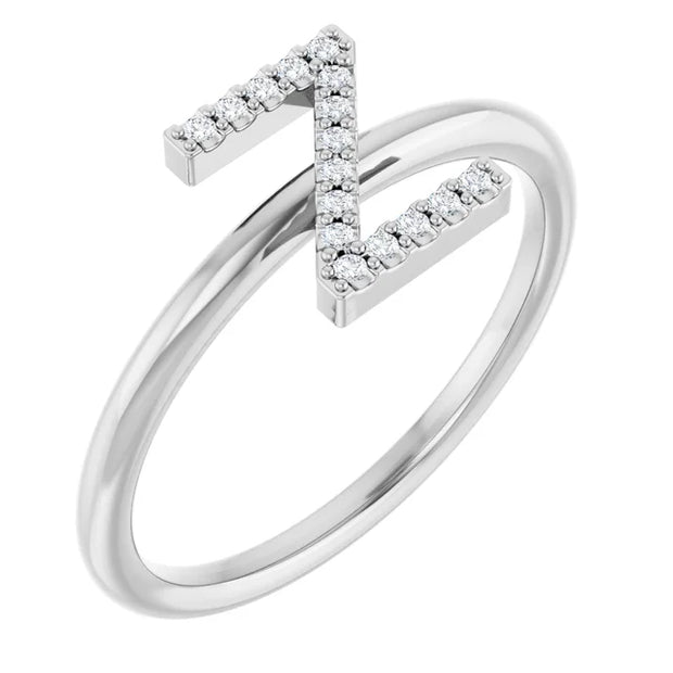 14K White .07 CTW Natural Diamond Initial Z Ring