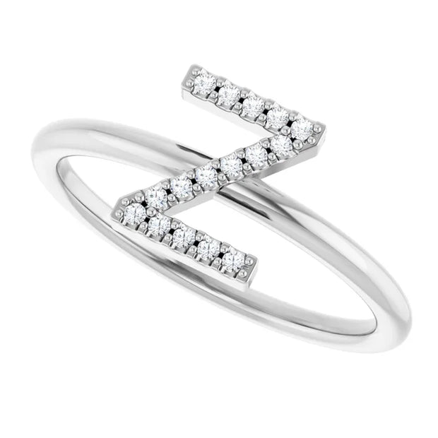 14K White .07 CTW Natural Diamond Initial Z Ring