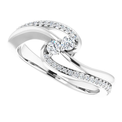 14K White 1/4 CTW Natural Diamond Two-Stone Ring