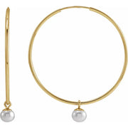 14K Yellow Cultured White Freshwater Pearl 30 mm Endless Hoop Earrings