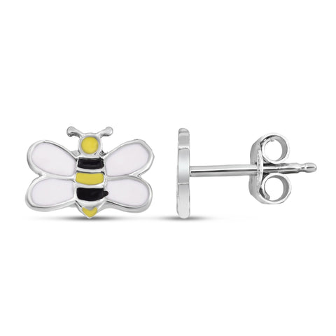 Silver Enamel Bumble Bee Studs - Robson's Jewelers