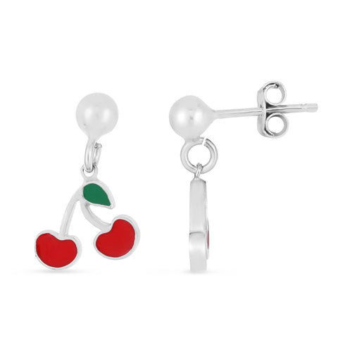 Silver Enamel Cherry Drop Earrings - Robson's Jewelers