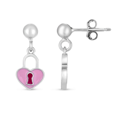 Silver Enamel Padlock Drop Earrings - Robson's Jewelers