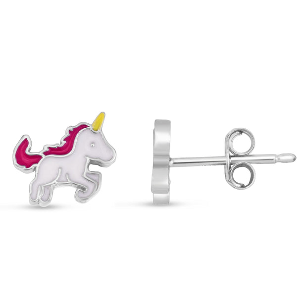 Silver Enamel Unicorn Studs - Robson's Jewelers