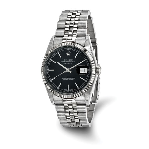 Pre-owned Independently Certified Rolex Steel/18kw Mens Blk Datejust Watch - Robson's Jewelers