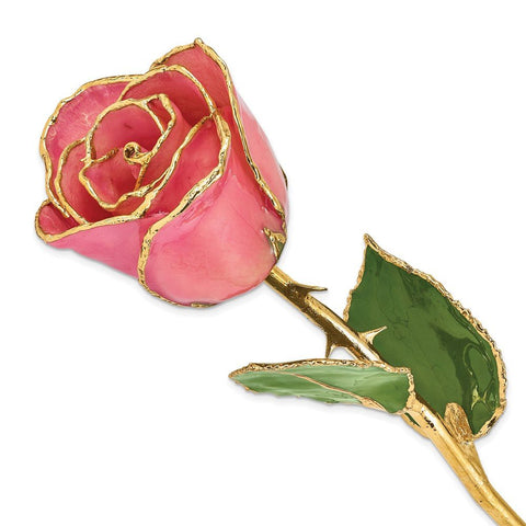 Lacquer Dipped Gold Trim Pink Rose - Robson's Jewelers