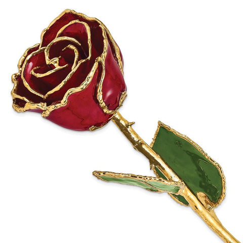 Lacquer Dipped Gold Trim Burgundy Rose - Robson's Jewelers