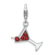 Sterling Silver Amore La Vita Rhodium - pl Red Crystal Martini Glass Charm - Robson's Jewelers