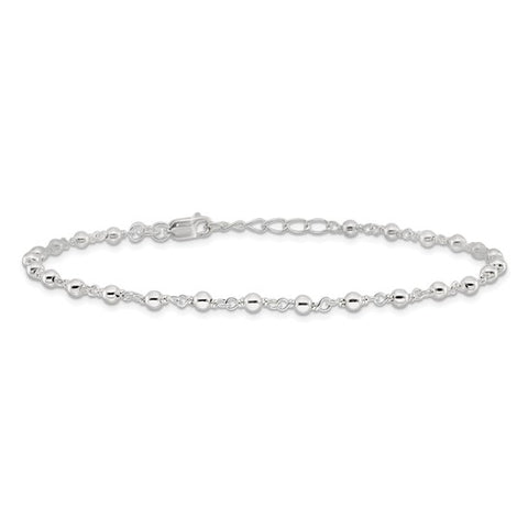 Sterling Silver Fancy Beaded 9 inch Plus 1 inch Extender Lobster Clasp Anklet - Robson's Jewelers