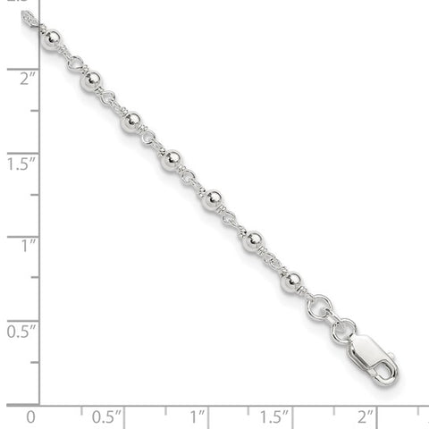 Sterling Silver Fancy Beaded 9 inch Plus 1 inch Extender Lobster Clasp Anklet - Robson's Jewelers