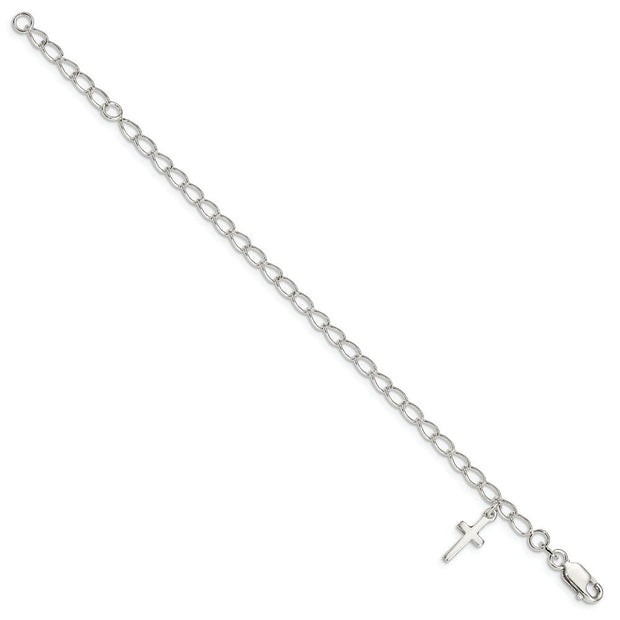 Sterling Silver Polished Latin Cross Charm with 1in Ext. Children's Bracele - Robson's Jewelers