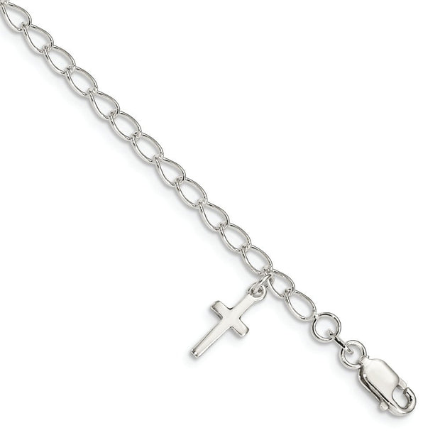 Sterling Silver Polished Latin Cross Charm with 1in Ext. Children's Bracele - Robson's Jewelers