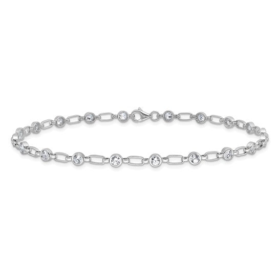 Sterling Silver Rhodium-plated Polished CZ Anklet - Robson's Jewelers