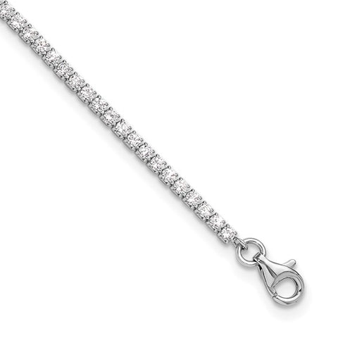 Sterling Silver Rhodium-plated 2mm CZ 9in Plus 1in ext Tennis Anklet - Robson's Jewelers