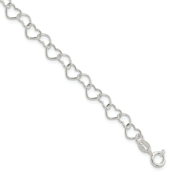 Sterling Silver 7inch Polished Fancy Heart Link Bracelet - Robson's Jewelers