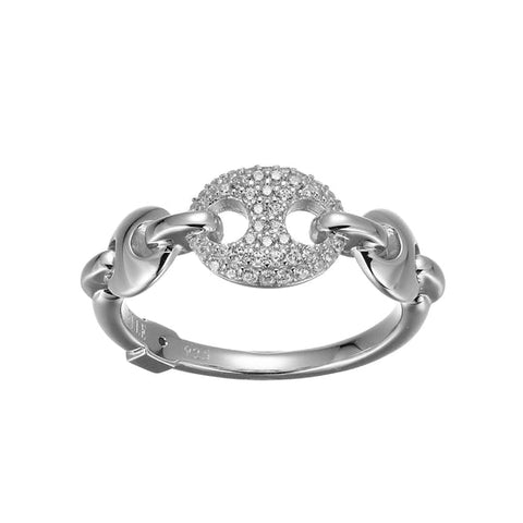 SS ELLE "ESPION" RHODIUM PLATED MARINA LINK WITH CUBIC ZIRCONIA RING SIZE 6