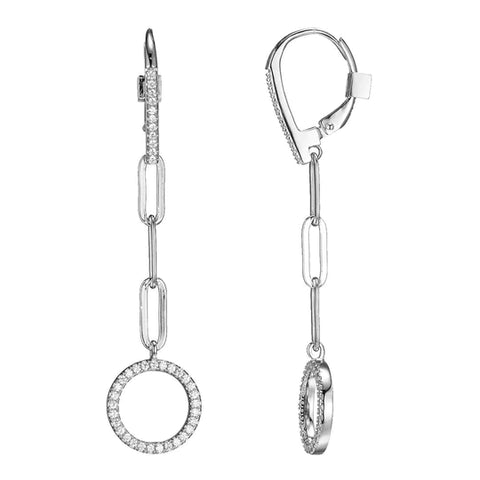 Rhodium Plated Paperclip and CZ Circle Earrings