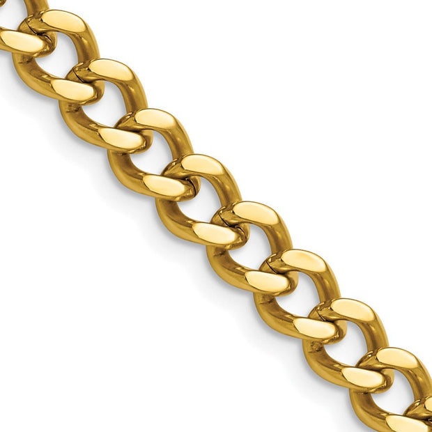 Stainless Steel Polished Yellow IP - plated 7.5mm 24in Curb Chain - Robson's Jewelers