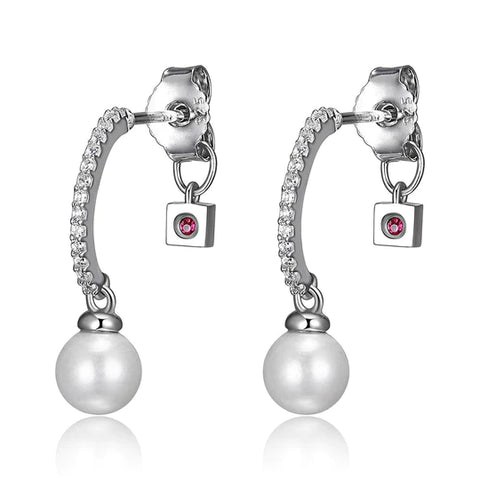 Sterling Silver Pearl and CZ Earrings