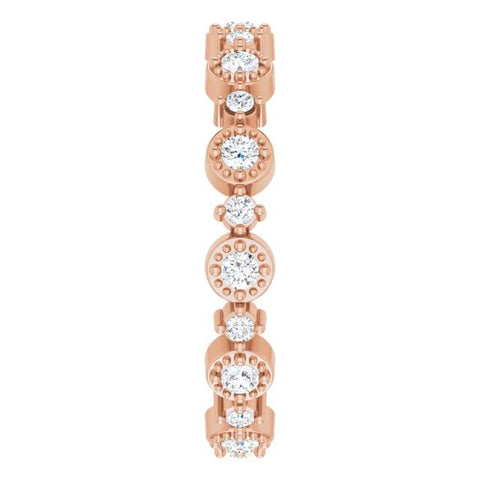 14K Rose 1/2 CTW Natural Diamond Beaded Halo-Style Eternity Band - Robson's Jewelers