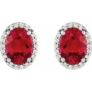 14K White 5x3 mm Lab-Grown Ruby & .04 CTW Natural Diamond Halo-Style Earring - Robson's Jewelers