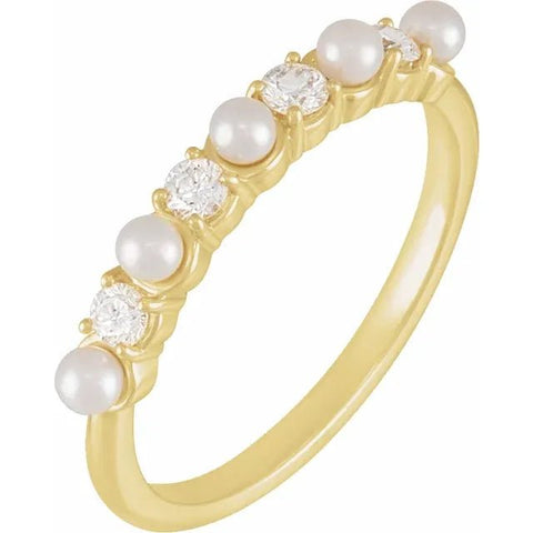 14K Yellow Cultured White Seed Pearl & 1/4 CTW Natural Diamond Anniversary Band - Robson's Jewelers