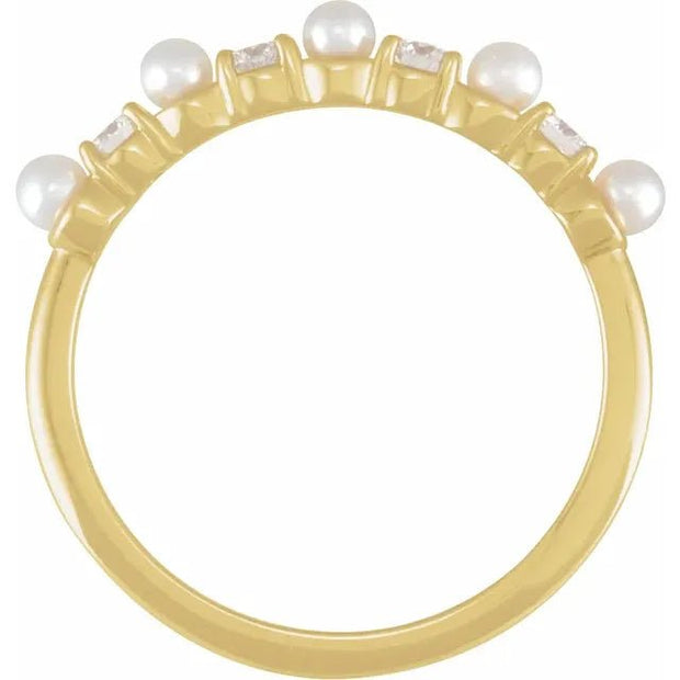 14K Yellow Cultured White Seed Pearl & 1/4 CTW Natural Diamond Anniversary Band - Robson's Jewelers