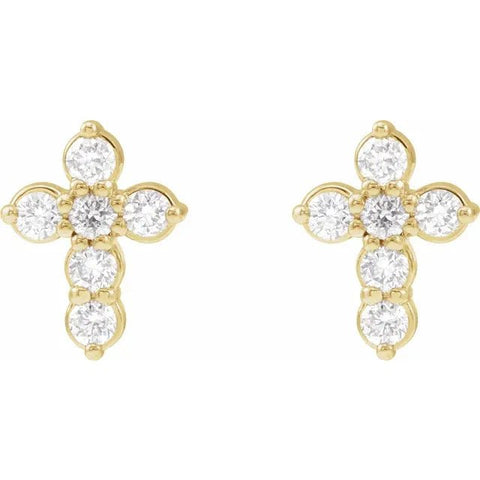 14K Yellow 1/6 CTW Natural Diamond Cross Earrings - Robson's Jewelers