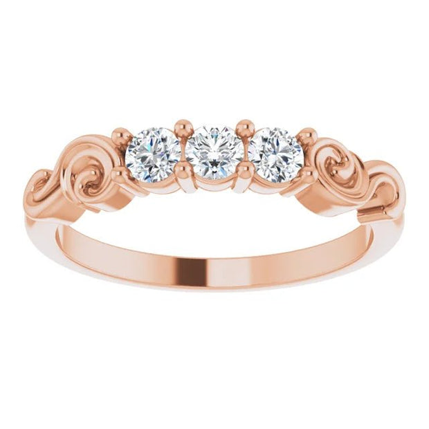 14K Rose 1/4 CTW Natural Diamond Three-Stone Anniversary Band - Robson's Jewelers