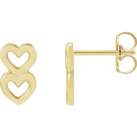 14K Yellow Two Heart Earrings - Robson's Jewelers