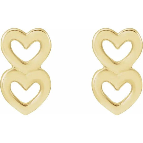 14K Yellow Two Heart Earrings - Robson's Jewelers