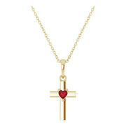 14K Yellow Natural Mozambique Garnet Heart Cross 16-18" Necklace - Robson's Jewelers