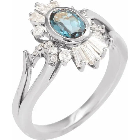 14K White Natural London Blue Topaz & 1/2 CTW Natural Diamond Celestial Ring - Robson's Jewelers