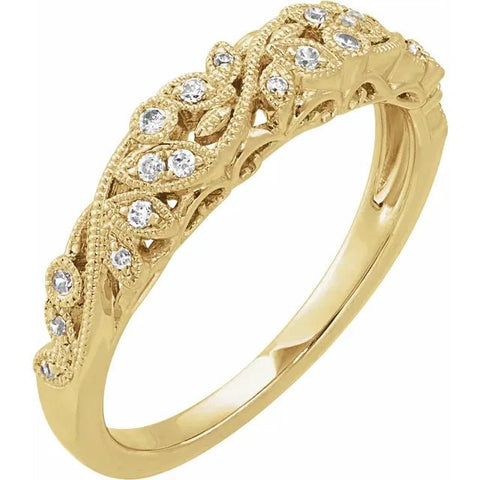 14K Yellow 1/8 CTW Natural Diamond Floral Anniversary Band - Robson's Jewelers