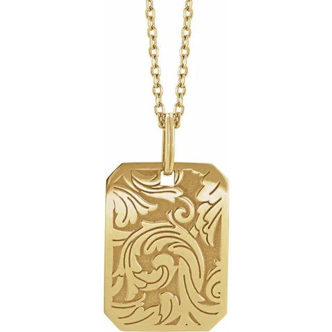 14K Yellow Floral Dog Tag 20" Necklace - Robson's Jewelers